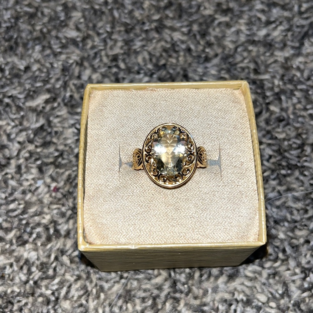 JTV Yellow Labradorite Ring Gold Over Sterling Silver